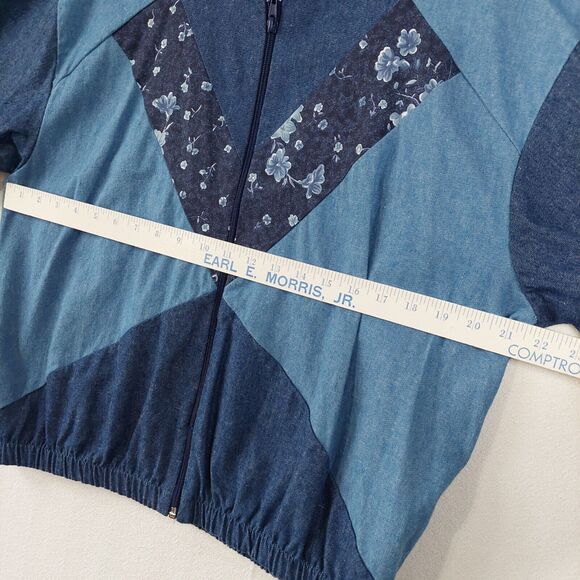 Vintage Coco Bay Miami Women Zip Jacket Denim 80s Medium Damaged Zipper Grandma - Picture 7 of 15